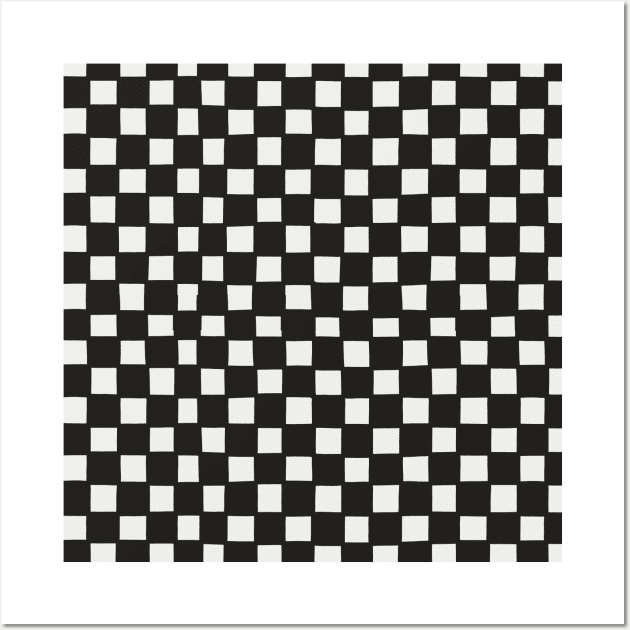 Mini Hand-Drawn Checkerboard Pattern (Black and White) Wall Art by cecececececelia